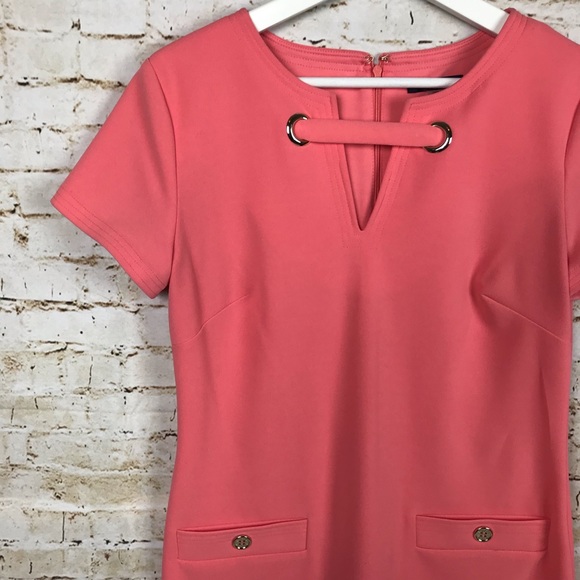 Tommy Hilfiger Scuba Crepe Grommet Top Dress Pink - Picture 2 of 7